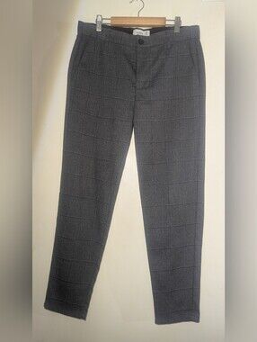 Pull&Bear Men's Gray Windowpane Dress Pants